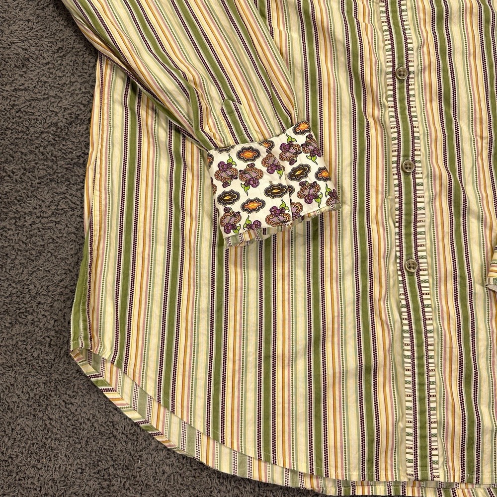 Robert Graham Shirt Mens Large Green Striped Woven Flip Cuff Geometric Going Out - Picture 3 of 13